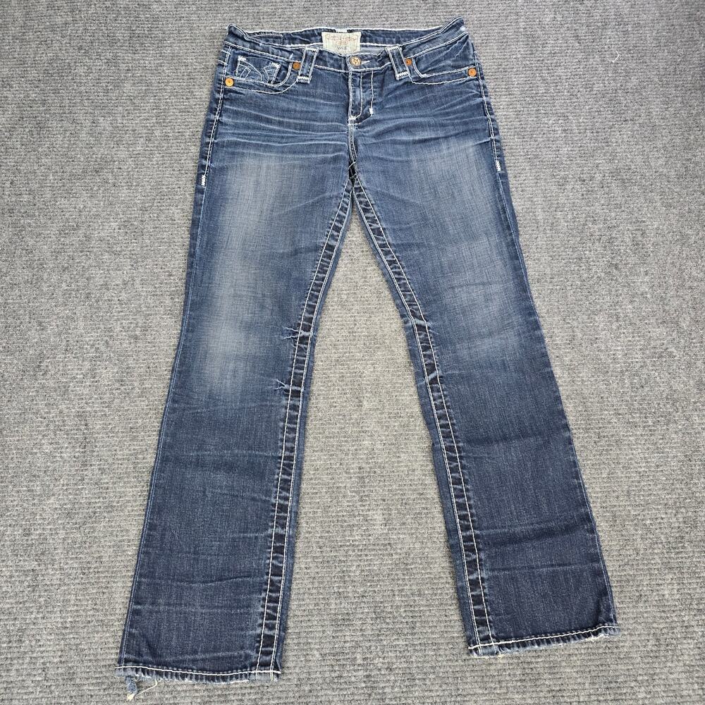 Big Star Nina Jeans Womens 31R Straight Leg Blue Thick Stitching Y2K